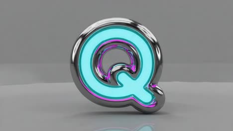 3d rendering of a futuristic metallic letter q with neon lights