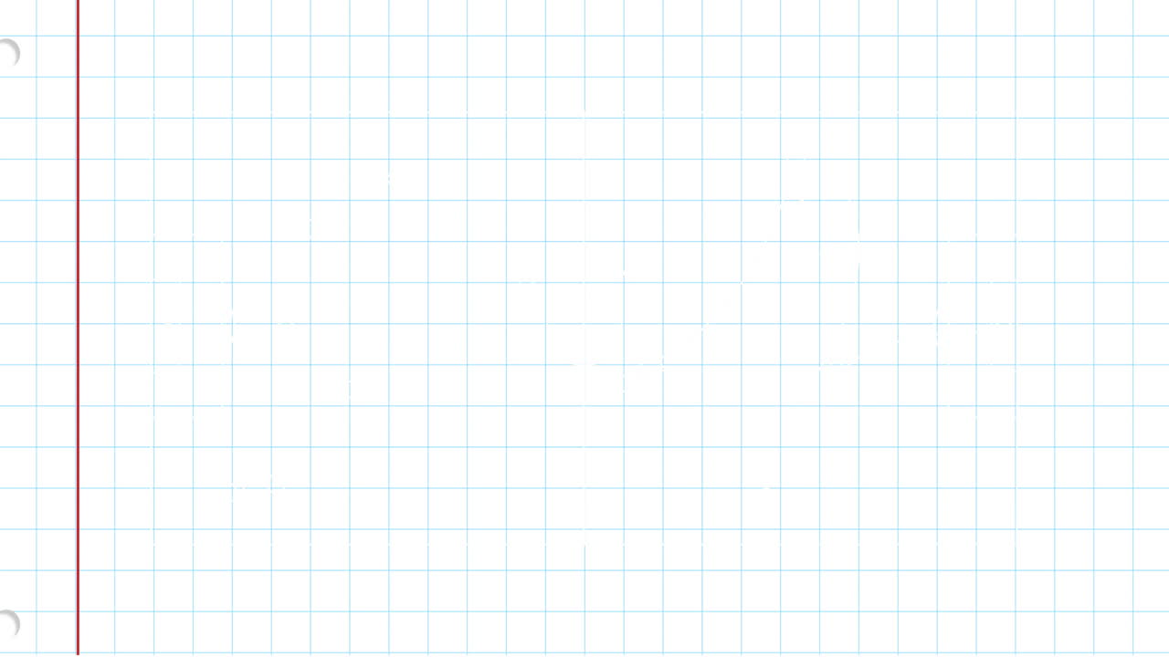 Grid paper background with red margin line and blue squares animation