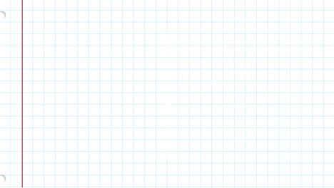 grid paper background with red margin line and blue squares animation