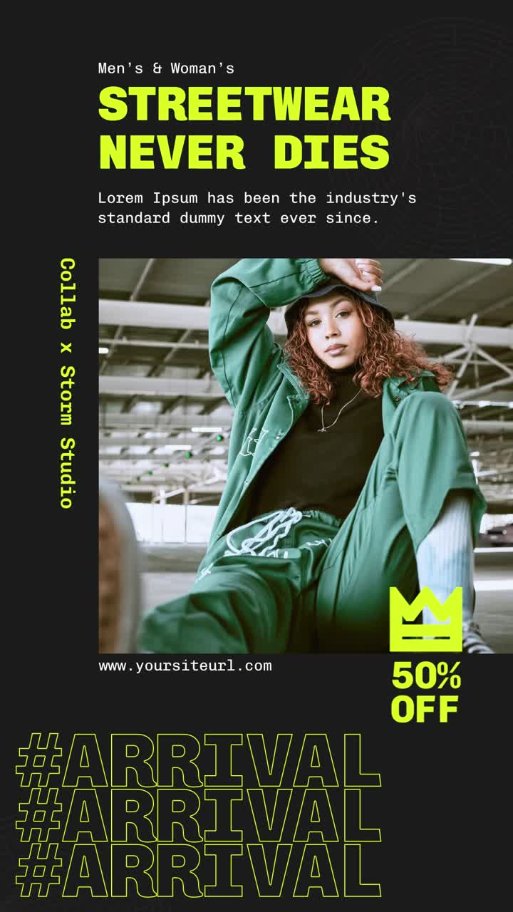 Giovane donna in posa con abbigliamento streetwear moderno