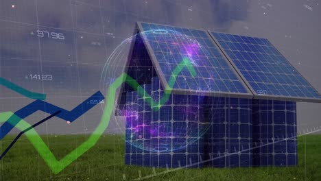 animación del globo, líneas y procesamiento de datos sobre la casa