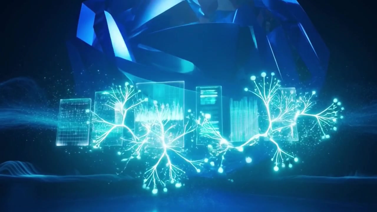 Abstract Digital Data Visualization with Glowing Neural Network Connections