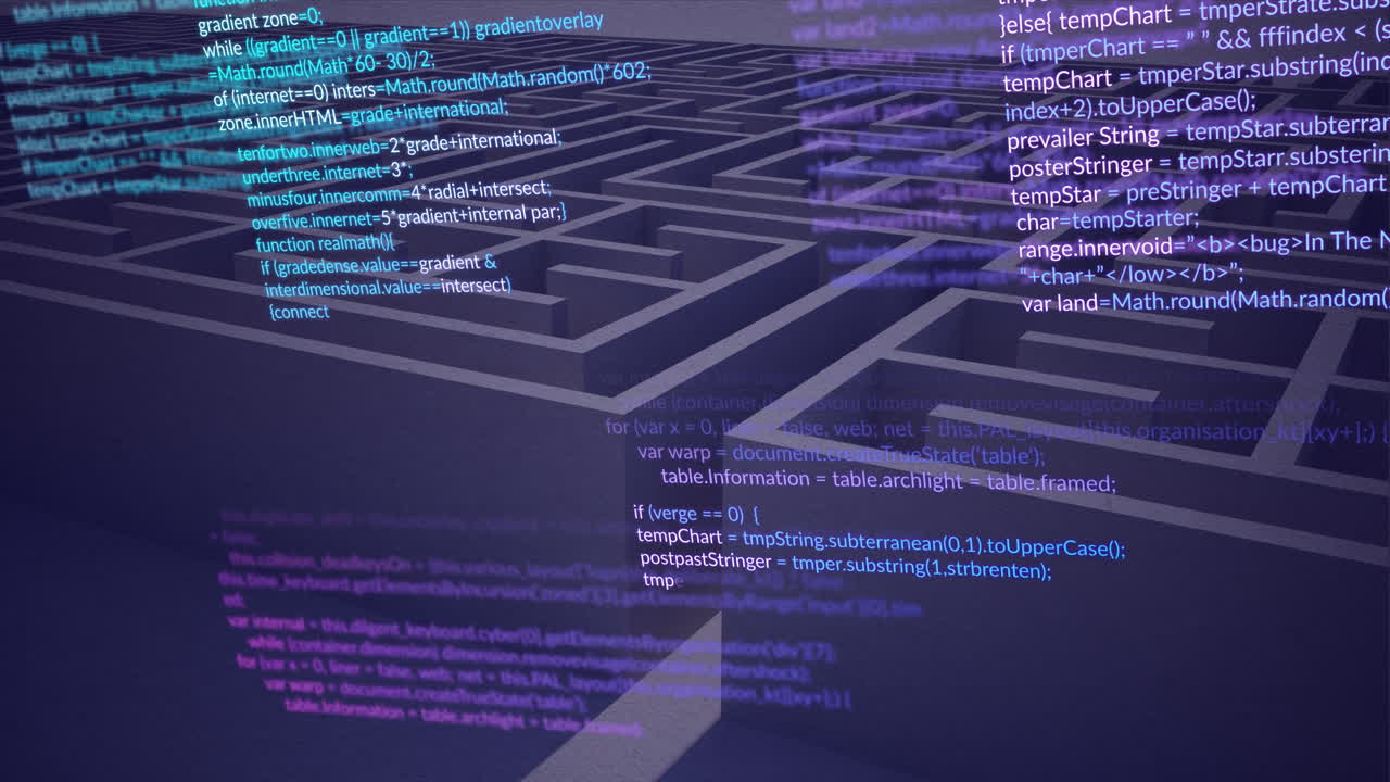 Animation of computer data processing over maze