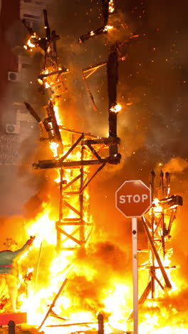 the final night of las fallas in valencia where the paper mache statues are burned in vertical