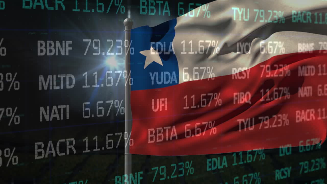 animación del mercado de valores sobre la bandera de chile