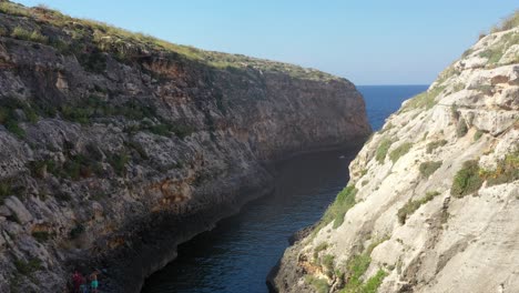 Aerial-Flying-In-between-Wied-il-Għasri-Valley-Gorge