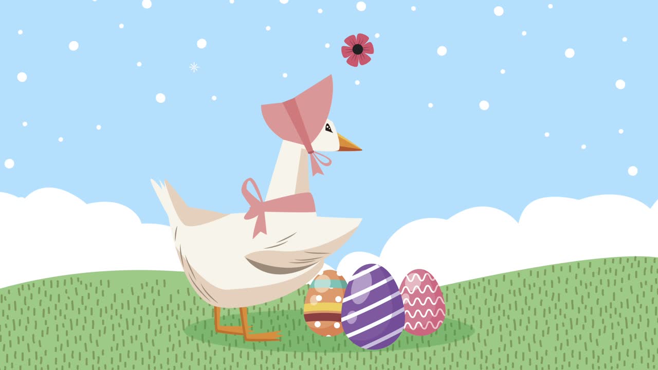 happy easter animation with mom duck and eggs