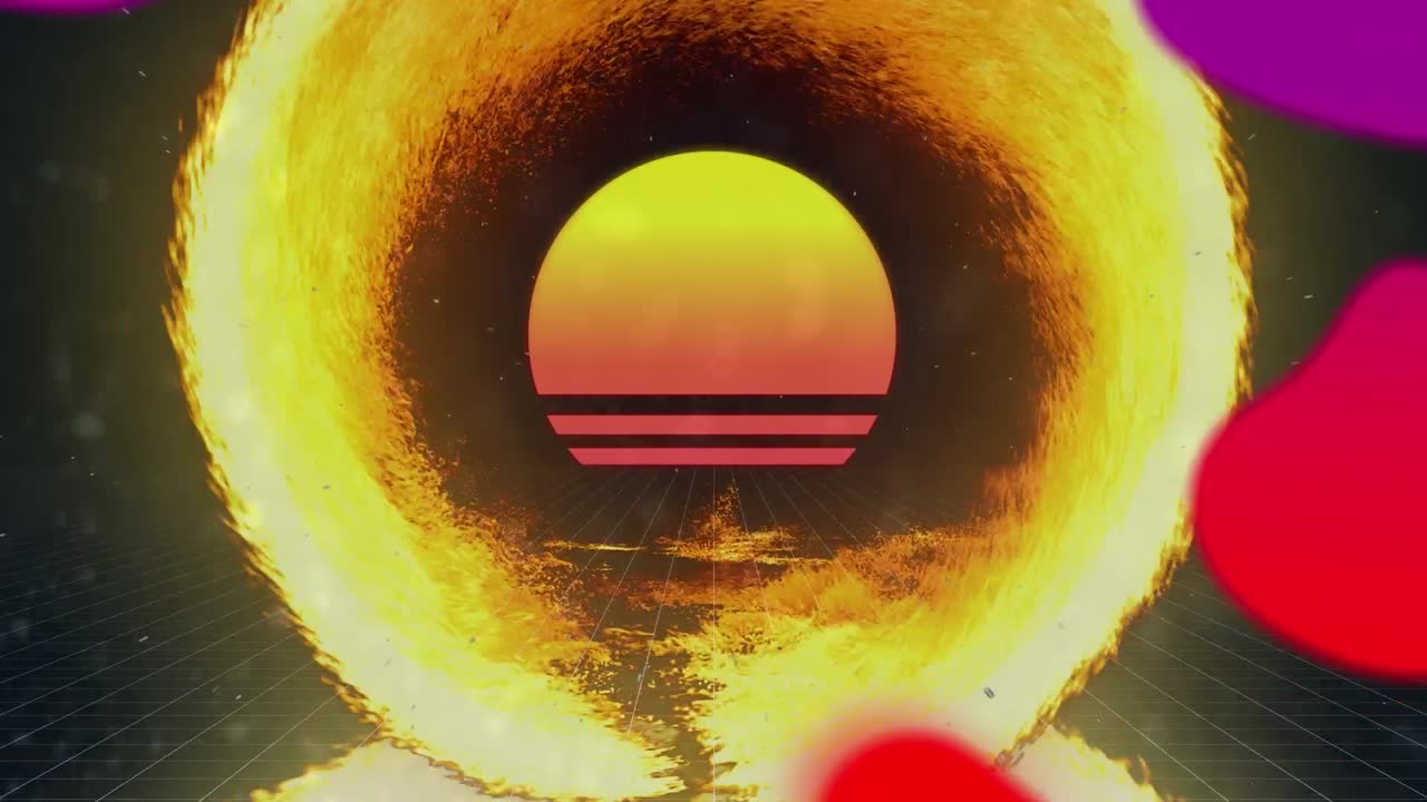 다채로운 액체와 원을 가진 불의 반지