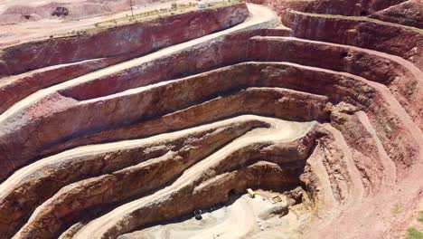 Aerial-drone-shot-of-mining-pit-rock-copper-ore-open-cut-mine-outback-rural-NSW-Cobar-travel-industry-tourism-Australia-4K