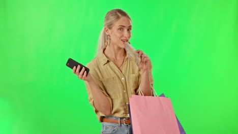 compras, dinero y rostro de una mujer por verde