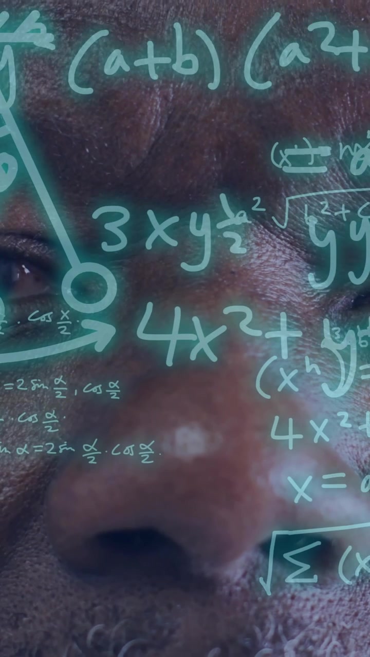 Animation of mathematical digital data processing over african american man