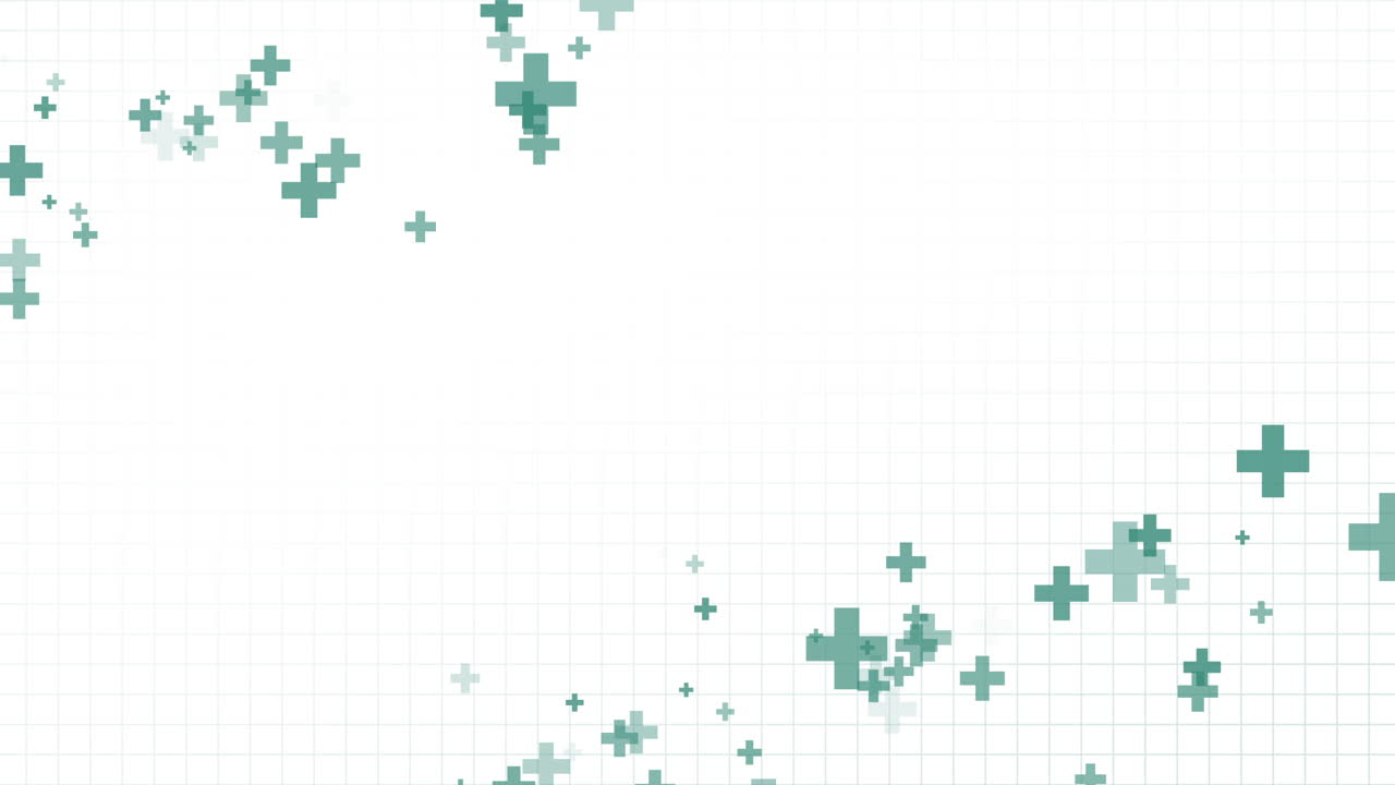 Green cross shape of abstract healthy and medical background. Technology and science wallpaper with grid. White medical loop animation template with space for text.