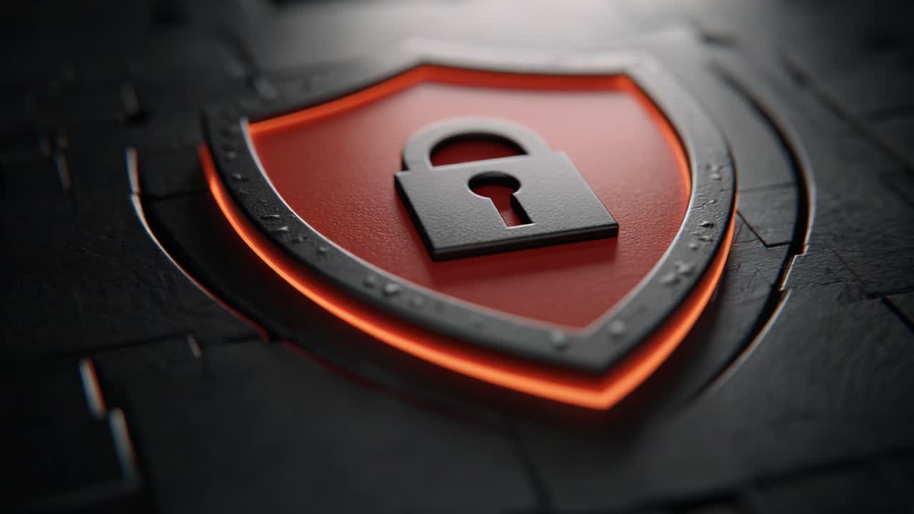 A High-Tech Digital Shield Featuring a Lock Symbol: Emphasizing Security and Protection in Modern Technology with Striking Visuals