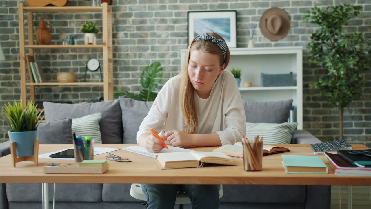 una adolescente que estudia en casa