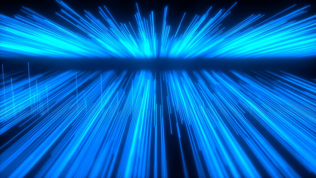 Abstract Blue Glowing Lines Moving Upwards in Digital Space