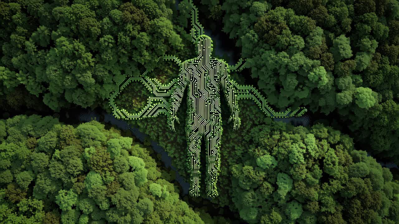 Silhouette einer menschlichen Leiterplatte im Wald