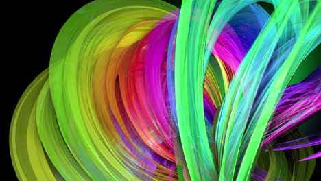 transparent colored lines with a neon glow on a black background. motion graphics 3d looped background with multicolor colorful rainbow ribbons. beautiful seamless background in motion design style 29