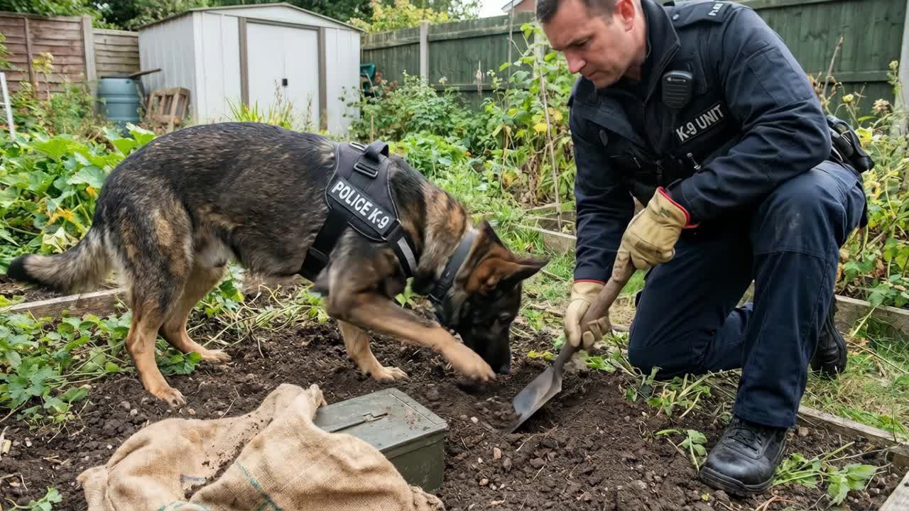 Unité canine de la police effectuant une recherche