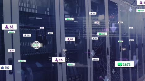 Animación-De-Notificación-Con-íconos-Numéricos-Y-Flechas-Sobre-Bastidores-De-Servidores-De-Datos