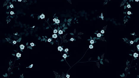 Floral pattern with birds on a dark background
