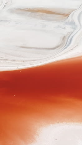 aerial view of a pink and red salt lake