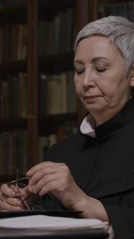 elderly woman lawyer in court/library