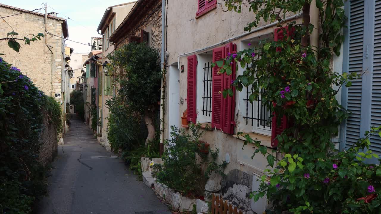 Architecture With Red Shutters In Safranier In Antibes, France, Static Shot