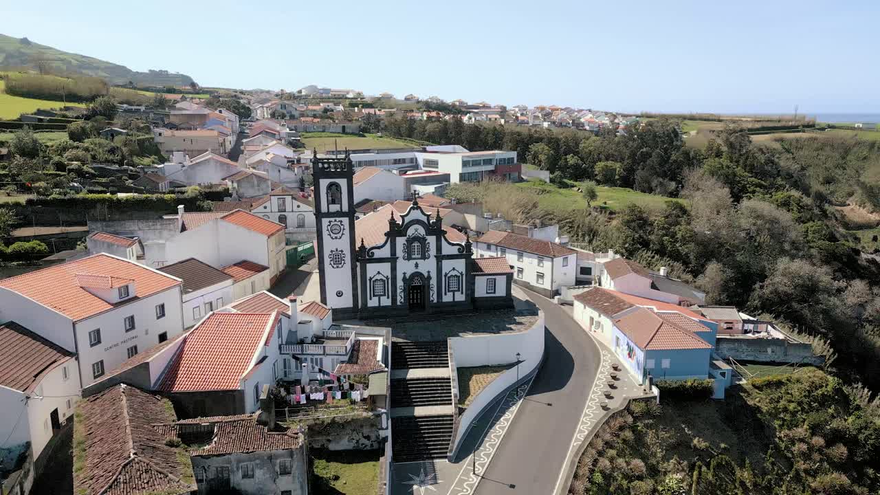 Stunning aerial footage of Porto Formoso church, Azores
