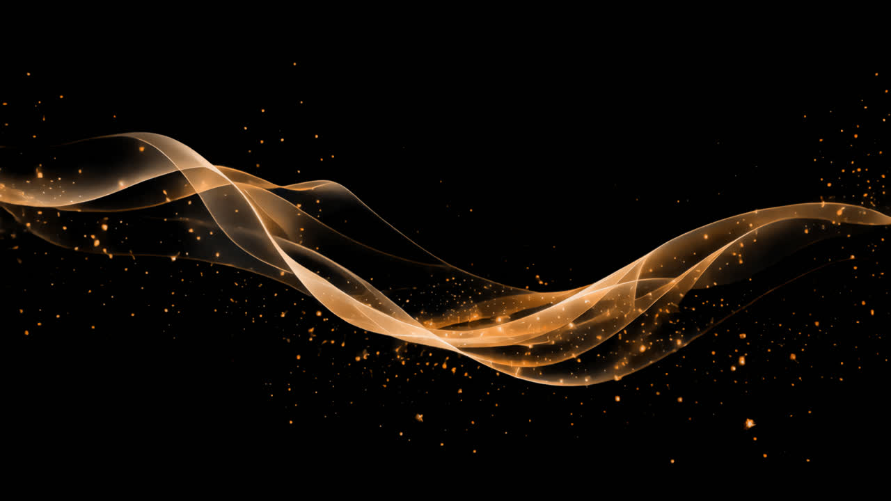Abstract golden wave on black animated overlay, transparent 4K video, alpha channel, ProRes 4444