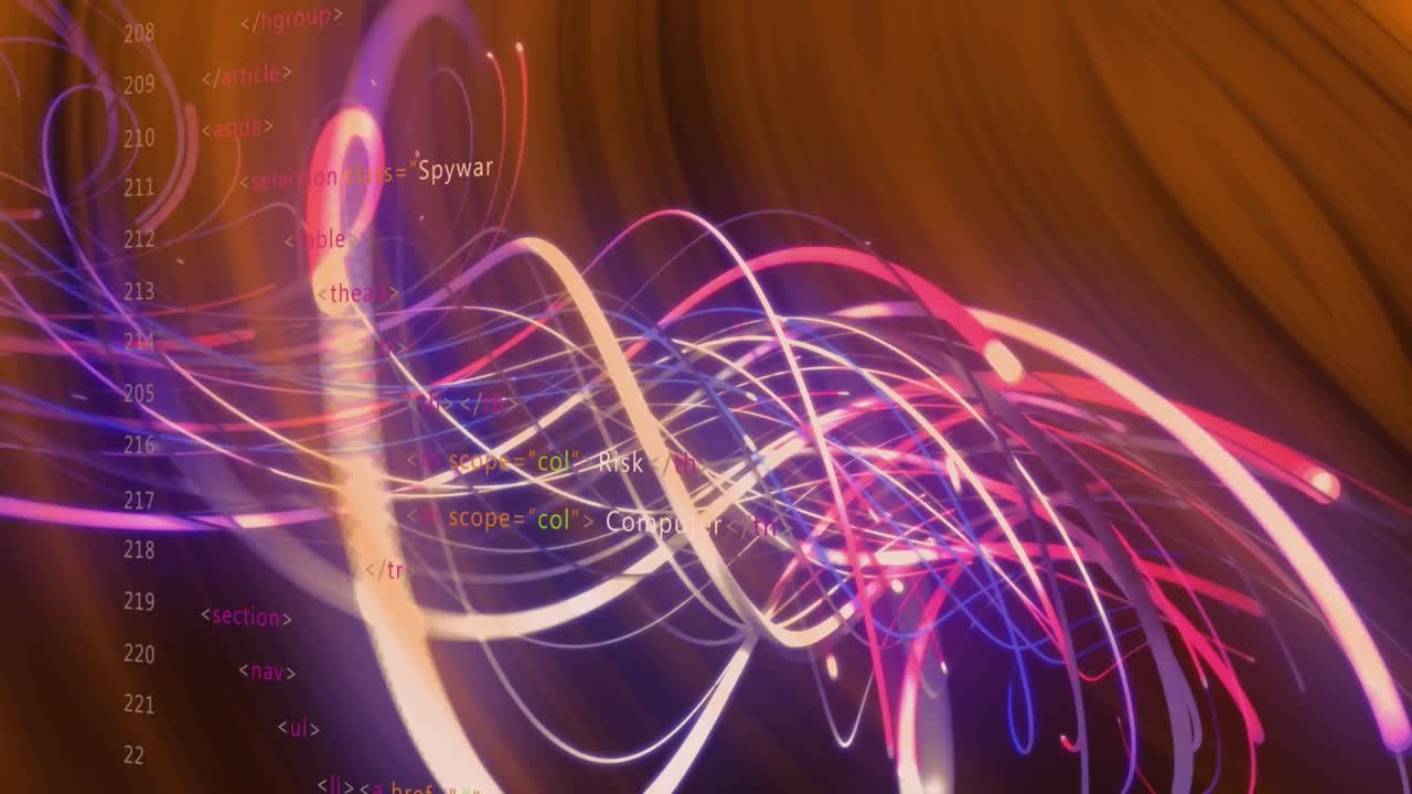 Animation of data processing over neon shapes