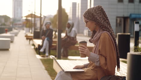 woman videocalling via laptop outdoors