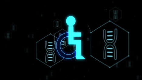 animación de la red de iconos médicos con adn y procesamiento de datos