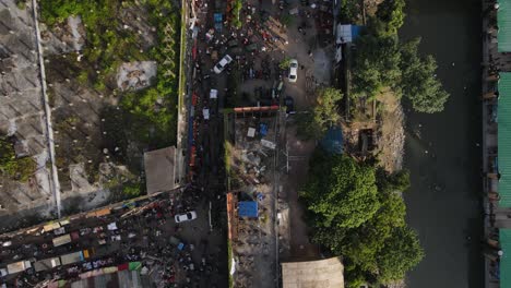 aerial top down shot of the streets of old dhaka near sadarghat, 4k