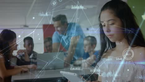 Girl-using-digital-tablet-in-the-classroom-on-group-people-background