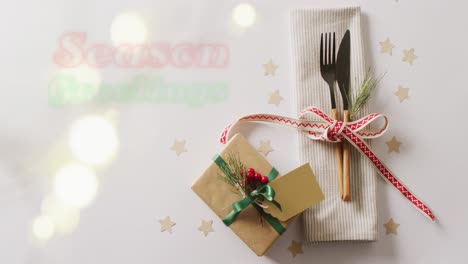 animación de felicitaciones de navidad texto sobre el lugar de navidad configuración y decoraciones
