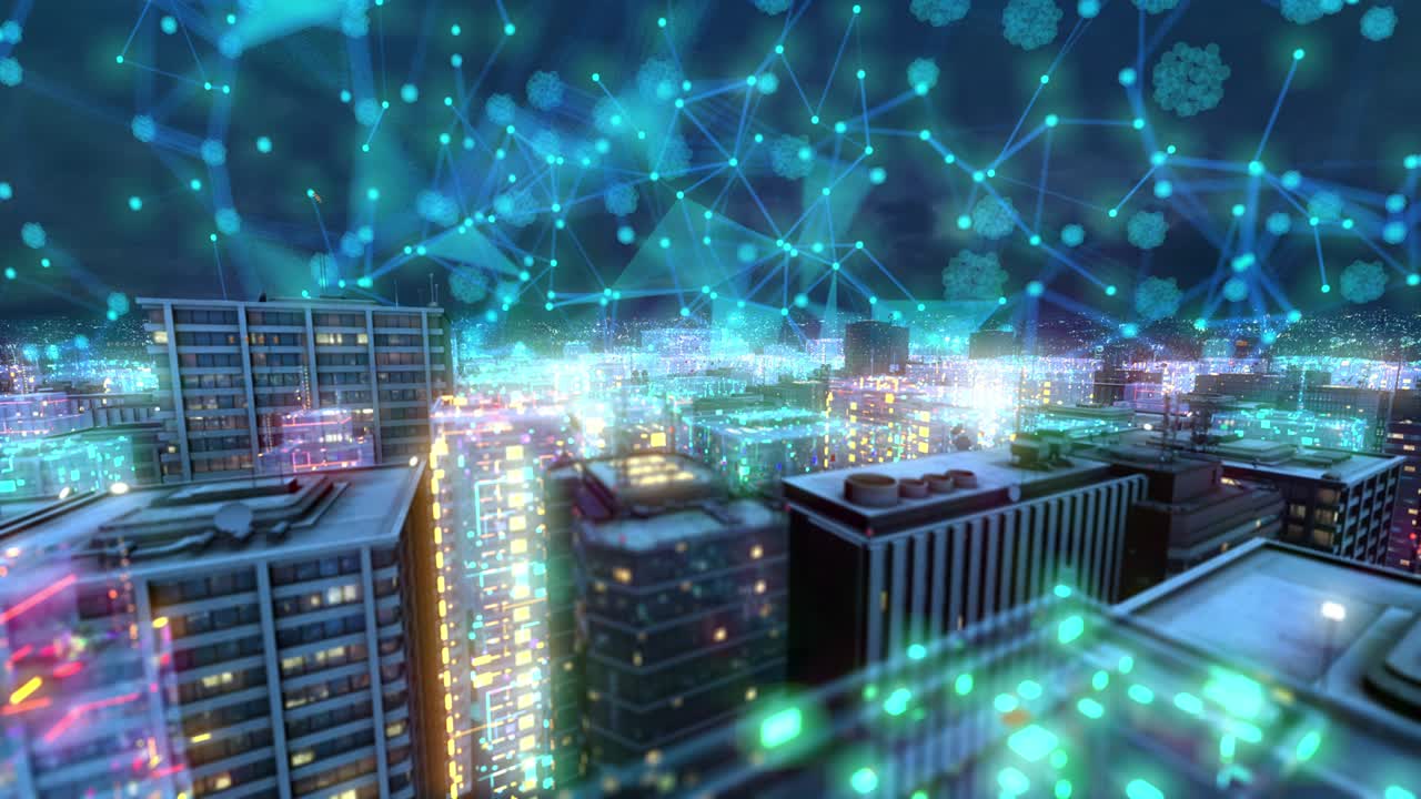 future smart city cyber space buildings landscape animation