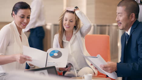 multi-ethnic beautiful business women working in business lobby