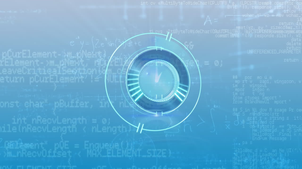 수학적 합, 다이어그램 및 컴퓨터 언어에 대한 로딩 서클에서 디지털 시계의 애니메이션