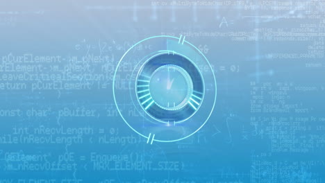 animation of digital clock in loading circles over mathematical sums, diagram and computer language