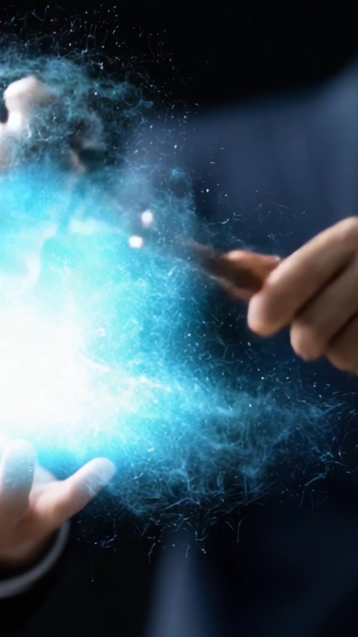 Uma Exibição Hipnotizante de Energia Mágica: Liberando Poder das Mãos de um Mago Misterioso em um Cenário Enigmático com Efeitos Visuais Deslumbrantes