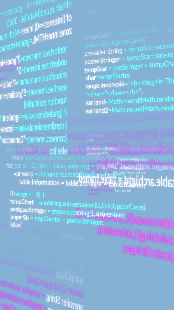 Animation of computer language moving on blue background