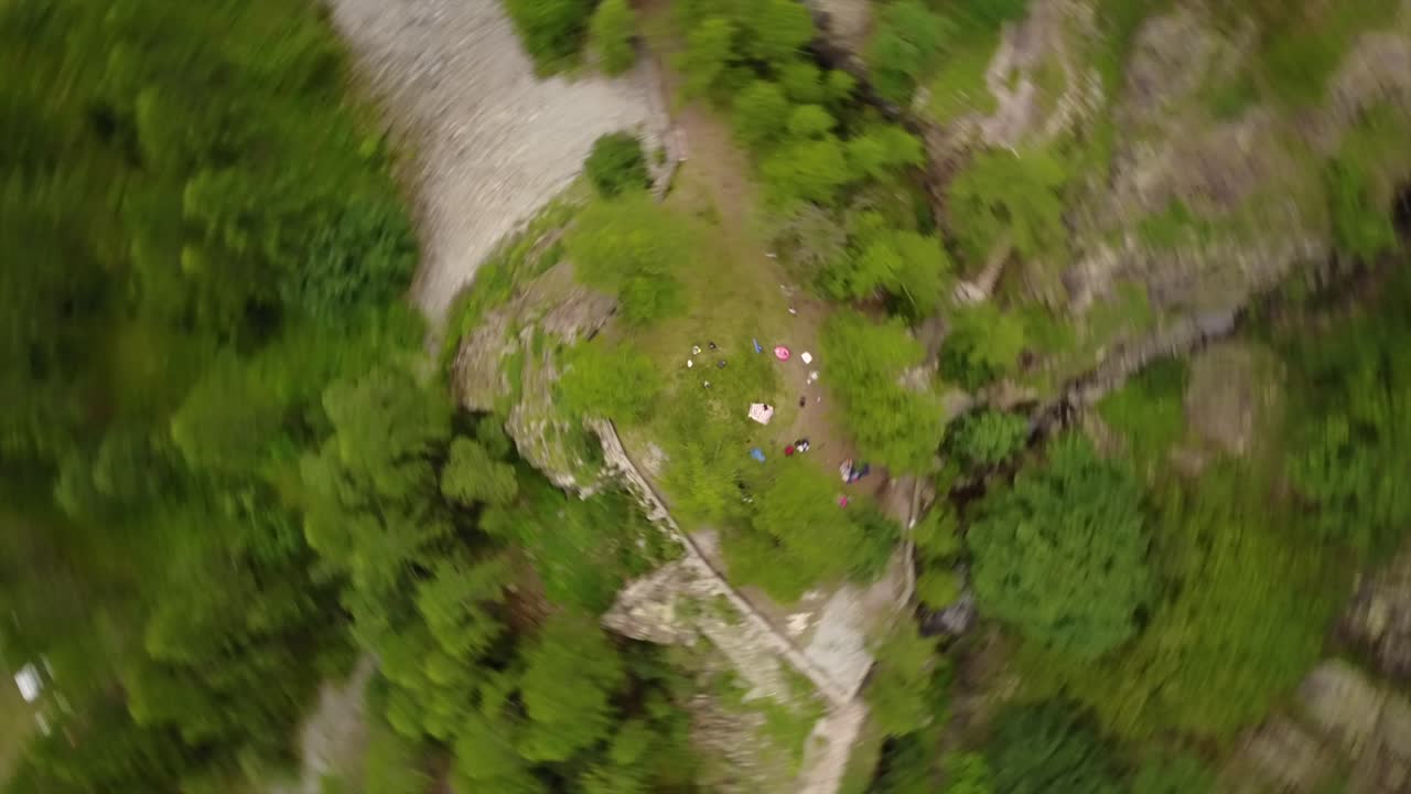 vórtice con un dron sobre un bosque de abetos en los alpes suizos, tiro aéreo