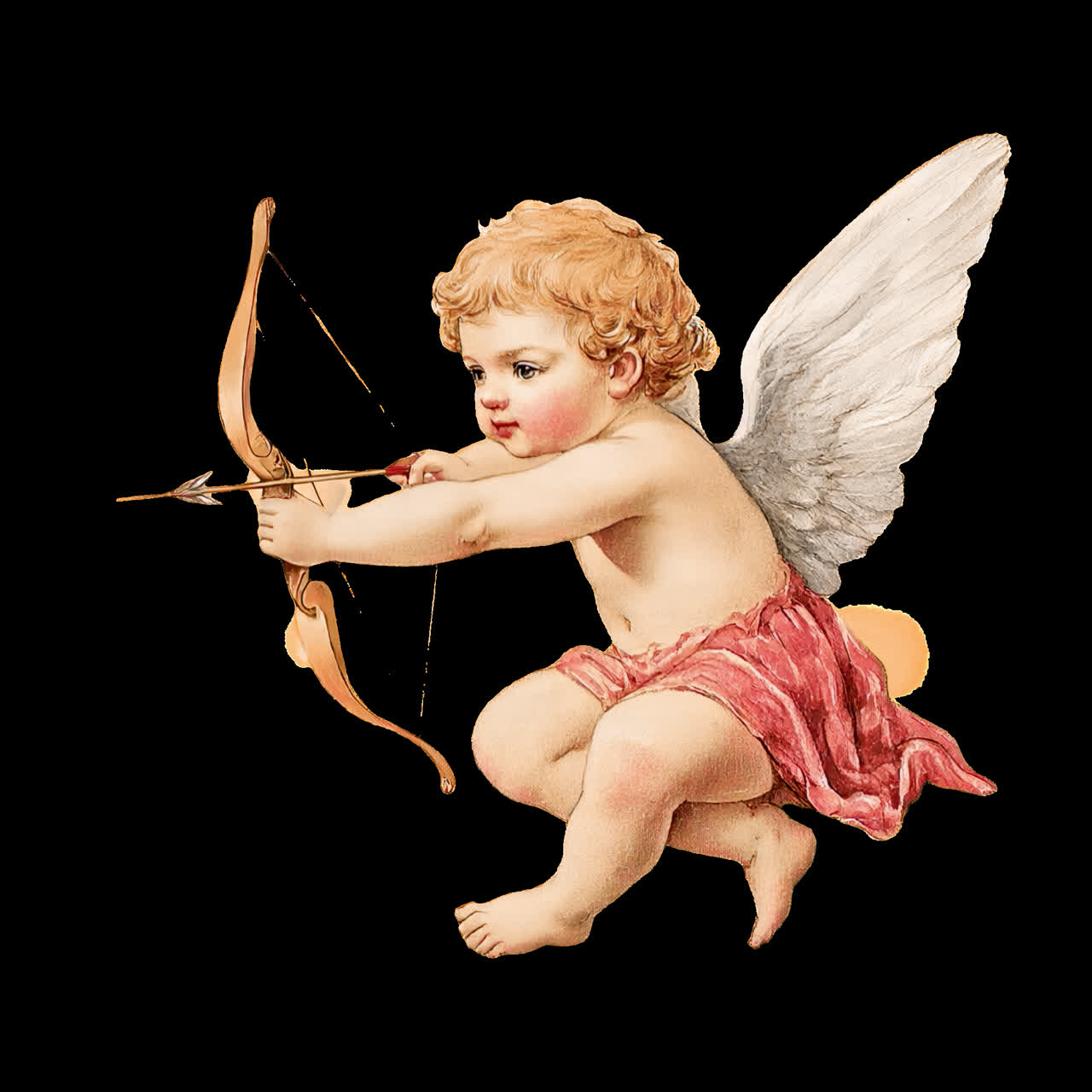 Cherubic archer with wings animation isolated asset, transparent 4K video, alpha channel, ProRes