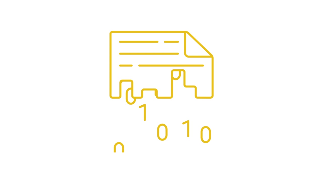 Digital Document Icon with Binary Code Data Processing Animation