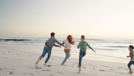 Parents,-playing-and-beach-with-children-for-fun