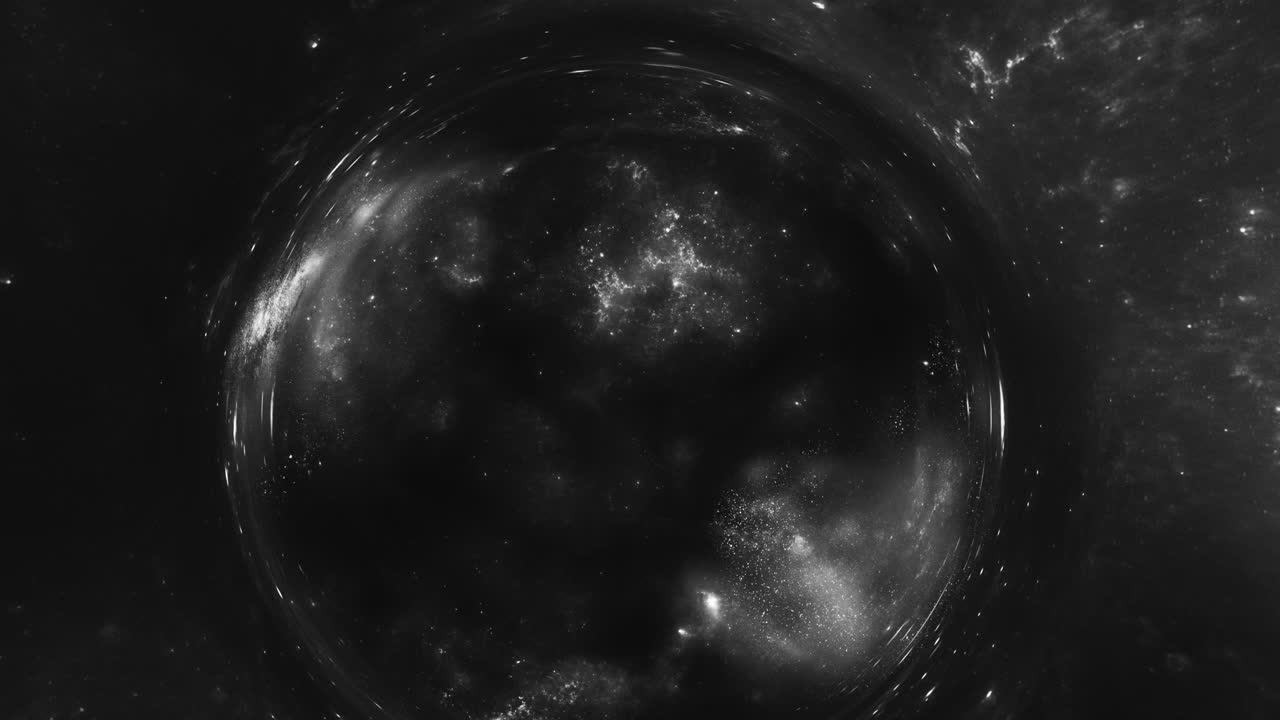 A giant wormhole curves the black space around it