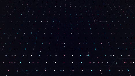 abstract digital lines randomly moving among spots in a dark technological space. animation. flowing narrow stripes in a grid, seamless loop.