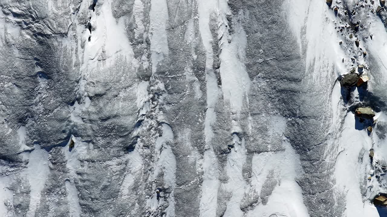 Engadin glacier texture in Graubünden Switzerland frozen ridges and ice patterns from top angle
