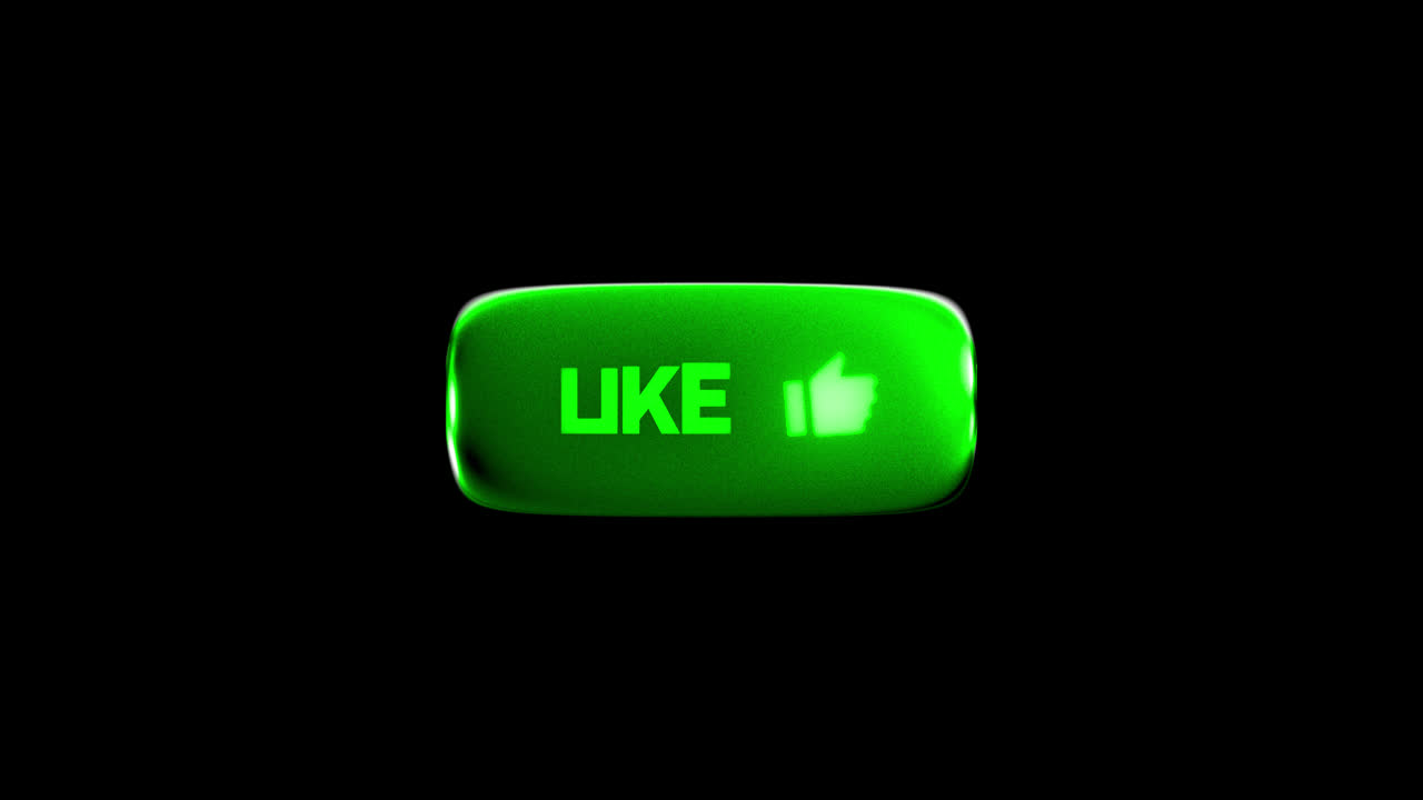 Green Like Button with Thumbs Up Icon Glowing on Black Background