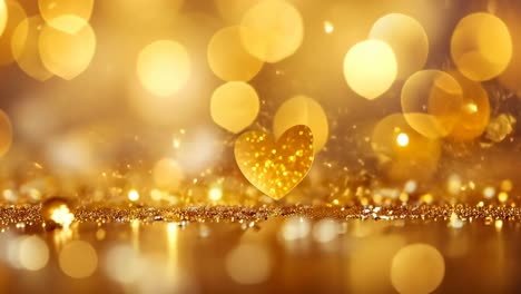 golden bokeh hearts create a dreamy, romantic atmosphere. shot from a low angle, this video style